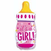Воздушный шар (31/79 см) фигура, бутылка its a girl, розовая, 1 шт