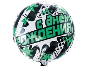 Воздушный фольгированный шар круг др полосы и звезды бирюзовые