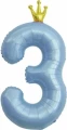 Воздушный к шар (40/102 см) цифра, 3 золотая корона, голубой, в упак, 1 шт
