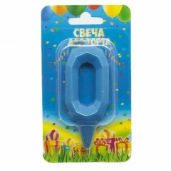 Воздушный свеча цифра 0 геометрия, синяя бирюза, 7 см, 1 шт