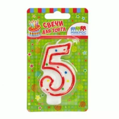Воздушный свеча цифра 5 красное ассорти, 7,5 см, 1 шт