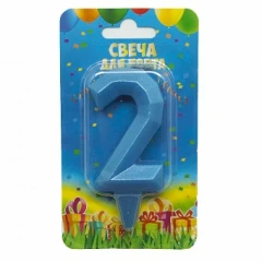 Воздушный свеча цифра 2 геометрия, синяя бирюза, 7 см, 1 шт