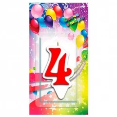Воздушный свеча цифра, 4 белая окантовка, красный, 9 см, 1 шт