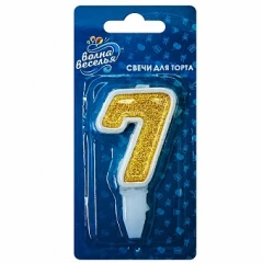 Воздушный свеча цифра 7, золото, с блестками, 5 см, 1 шт