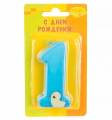 Воздушный свеча цифра 1 голубая, с уточкой, 7 см, 1 шт