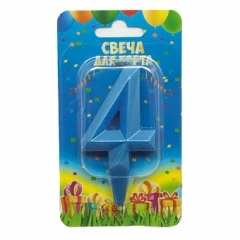 Воздушный свеча цифра 4 геометрия, синяя бирюза, 7 см, 1 шт