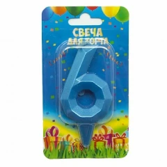 Воздушный свеча цифра 6 геометрия, синяя бирюза, 7 см, 1 шт