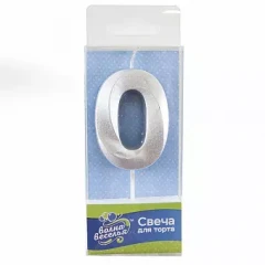 Воздушный свеча цифра 0 грани, серебро, металлик, с держат, 6 см, 1 шт