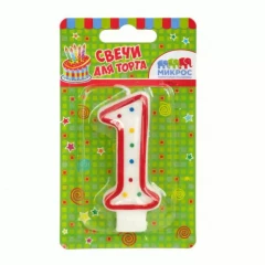 Воздушный свеча цифра 1 красное ассорти, 7,5 см, 1 шт