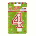 Воздушный свеча цифра 4 красное ассорти, 7,5 см, 1 шт