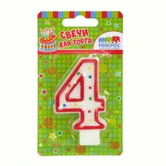 Воздушный свеча цифра 4 красное ассорти, 7,5 см, 1 шт