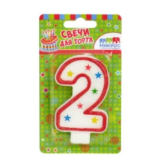 Воздушный свеча цифра 2 с блестками, 8,5 см, 1 шт