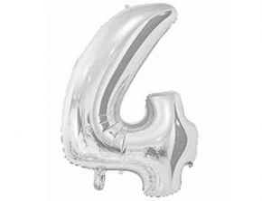 Воздушный шар (26/65 см) цифра 4 silver, в упак, 1 шт