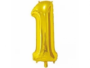 Воздушный шар (26/65 см) цифра 1 gold, в упак, 1 шт