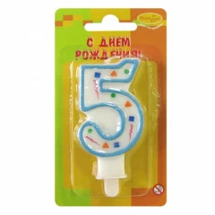 Воздушный свеча цифра 5 голубое конфетти, 1 шт