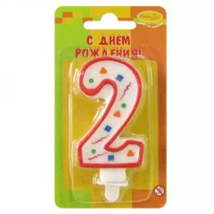 Воздушный свеча цифра 2 красное конфетти, 1 шт