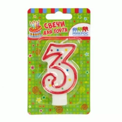 Воздушный свеча цифра 3 красное ассорти, 7,5 см, 1 шт