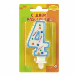 Воздушный свеча цифра 4 голубое конфетти, 1 шт