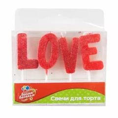 Воздушный свечи буквы love, красный, с блестками, с держат, 1 шт