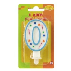 Воздушный свеча цифра 0 голубое конфетти, 1 шт