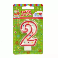Воздушный свеча цифра 2 красное ассорти, 7,5 см, 1 шт