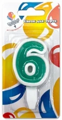 Воздушный свеча цифра 6, ассорти, 5см 1шт