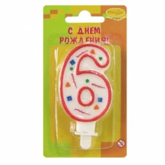 Воздушный свеча цифра 6 красное конфетти, 1 шт