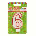 Воздушный свеча цифра 6 красное ассорти, 7,5 см, 1 шт