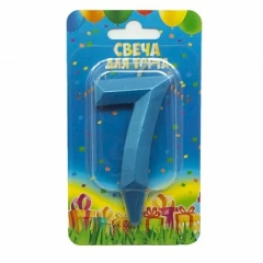 Воздушный свеча цифра 7 геометрия, синяя бирюза, 7 см, 1 шт