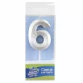 Воздушный свеча цифра 6 грани, серебро, металлик, с держат, 6 см, 1 шт
